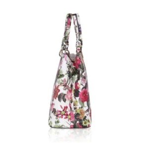Women's Faux Leather Printed Handheld Bag (White Pink) - Image 5