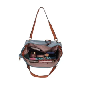 Women's Faux Leather Textured Tote Bag (Blue) - Image 2