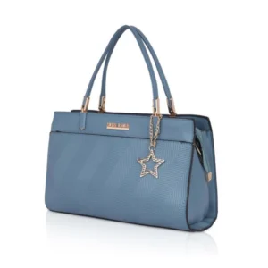 Women's Faux Leather Textured Adjustable Long Belt Handbag (Blue) - Image 6