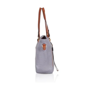 Women's Faux Leather Textured Tote Bag (Grey) - Image 5
