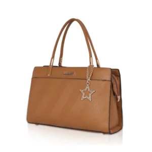 Women's Faux Leather Textured Adjustable Long Belt Handbag (Brown) - Image 6