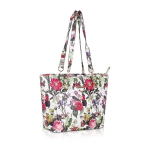 Women's Faux Leather Printed Tote Bag (White Pink) - Image 4