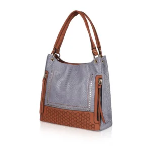 Women's Faux Leather Textured Tote Bag (Blue) - Image 6