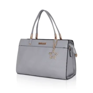 Women's Faux Leather Textured Adjustable Long Belt Handbag (Grey) - Image 5
