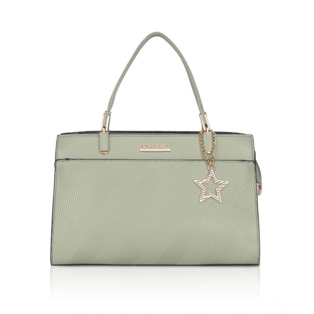 Women's Faux Leather Textured Adjustable Long Belt Handbag (Green)