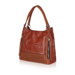 Women's Faux Leather Textured Tote Bag (Brown) - Image 6