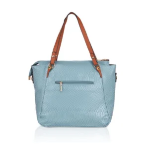 Women's Faux Leather Textured Tote Bag (Blue) - Image 4