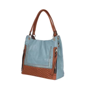 Women's Faux Leather Textured Tote Bag (Grey) - Image 6