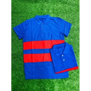 Men's Casual Short Sleeves Cotton Polo Neck T-shirt (Blue) - Image 3