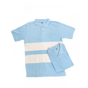 Men's Casual Short Sleeves Cotton Polo Neck T-shirt (Aqua Blue) - Image 4