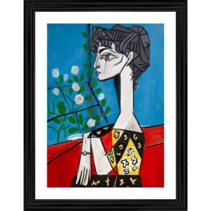 Jacqueline with flowers 1954 Painting With Wood Photo Frame (Multicolor) - Image 2