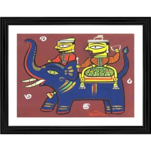 Two Hunters with Elephant Painting With Wood Photo Frame (Multicolor) - Image 2