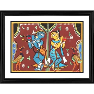 Radha Krishna Painting With Wood Photo Frame (Multicolor) - Image 2