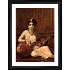 Malabar Lady with Veena 1900 Painting With Wood Photo Frame (Multicolor) - Image 2