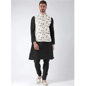 Men's Jacquard Printed Full Sleeve Waistcoat (Beige) - Image 2