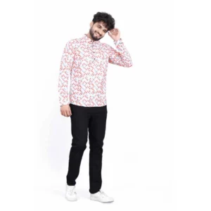 Men's Cotton Blended Printed Full Sleeve Shortkurta (Multicolor) - Image 4