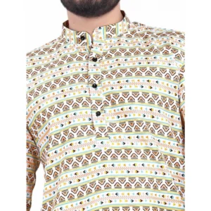 Men's Cotton Blended Printed Full Sleeve Shortkurta (Multicolor) - Image 2