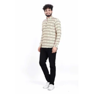 Men's Cotton Blended Printed Full Sleeve Shortkurta (Multicolor) - Image 4