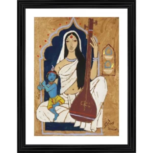 Meerabai and Krishna Painting With Wood Photo Frame (Multicolor) - Image 2