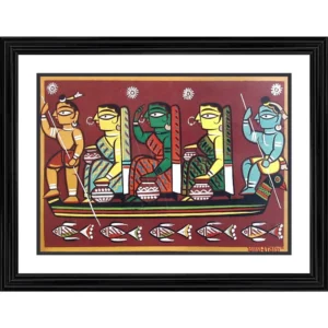 Krishna sailing with Gopika Painting With Wood Photo Frame (Multicolor) - Image 2