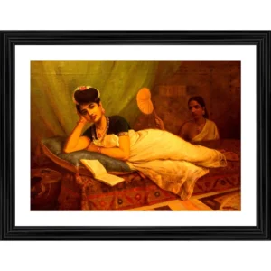 Reclining Nayar lady 1902 Painting With Wood Photo Frame (Multicolor) - Image 2
