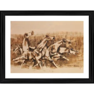 Four Horses and the Battle Painting With Wood Photo Frame (Multicolor) - Image 2