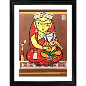 Ganesh Parvati Painting With Wood Photo Frame (Multicolor) - Image 2