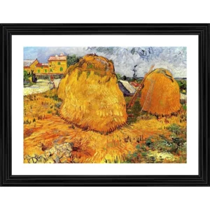 Haystacks in Provence 1888 Painting With Wood Photo Frame (Multicolor) - Image 2