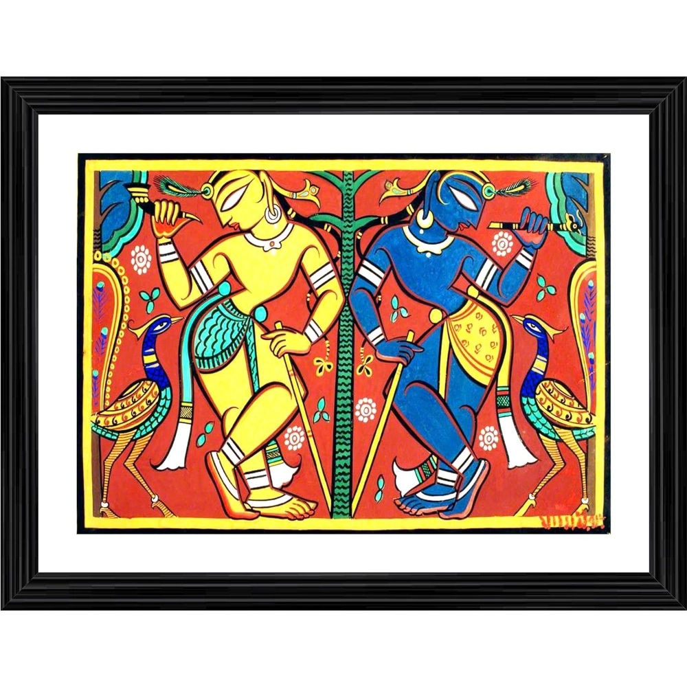 Krishna Balram Painting With Wood Photo Frame (Multicolor)