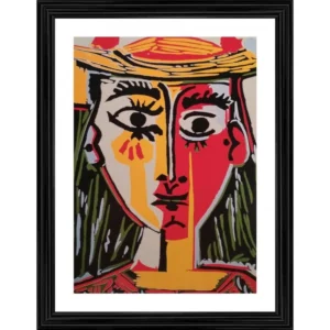 Head of a Woman in a Hat 1962 Painting With Wood Photo Frame (Multicolor) - Image 2