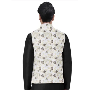 Men's Jacquard Printed Full Sleeve Waistcoat (Beige) - Image 4