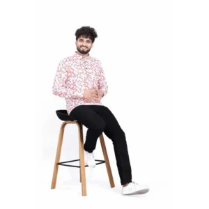 Men's Cotton Blended Printed Full Sleeve Shortkurta (Multicolor) - Image 3