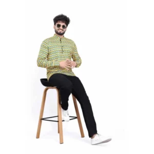 Men's Cotton Blended Printed Full Sleeve Shortkurta (Multicolor) - Image 3