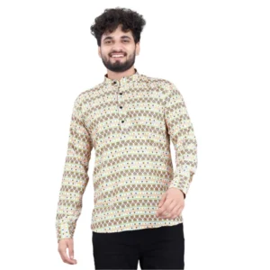 Men's Cotton Blended Printed Full Sleeve Shortkurta (Multicolor) - Image 7