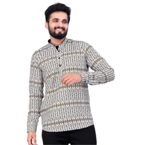 Men's Cotton Blended Printed Full Sleeve Shortkurta (Multicolor) - Image 7