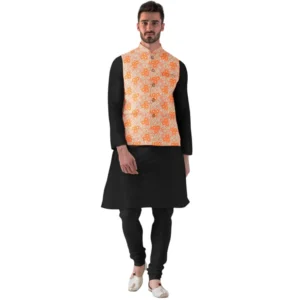 Men's Jacquard Printed Full Sleeve Waistcoat (Orange) - Image 5