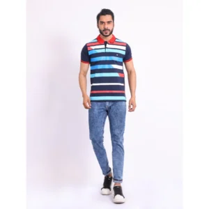 Men's Casual Cotton Printed Polo Neck Half Sleeve T-Shirt (Navy) - Image 7