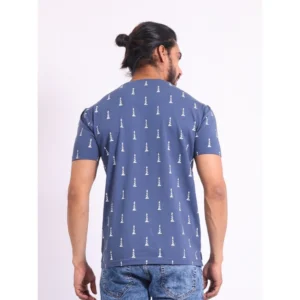 Men's Casual Cotton Printed Round Neck Half Sleeve T-Shirt (Blue) - Image 2