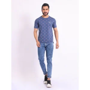 Men's Casual Cotton Printed Round Neck Half Sleeve T-Shirt (Blue) - Image 7