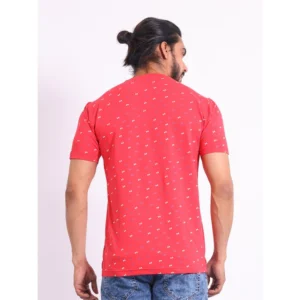 Men's Casual Cotton Printed Round Neck Half Sleeve T-Shirt (Red) - Image 2