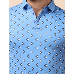 Men's Casual Cotton Printed Polo Neck Half Sleeve T-Shirt (Blue) - Image 6