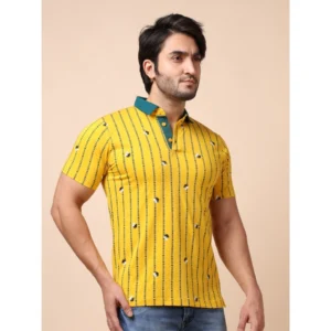 Men's Casual Cotton Printed Polo Neck Half Sleeve T-Shirt (Yellow) - Image 4