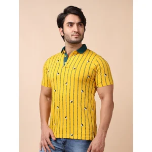 Men's Casual Cotton Printed Polo Neck Half Sleeve T-Shirt (Yellow) - Image 3
