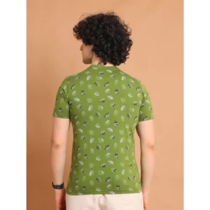 Men's Casual Cotton Printed Round Neck Half Sleeve T-Shirt (Green) - Image 2