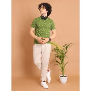 Men's Casual Cotton Printed Round Neck Half Sleeve T-Shirt (Green) - Image 7