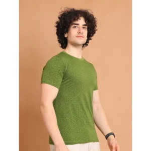Men's Casual Cotton Printed Round Neck Half Sleeve T-Shirt (Green) - Image 3