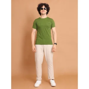 Men's Casual Cotton Printed Round Neck Half Sleeve T-Shirt (Green) - Image 7