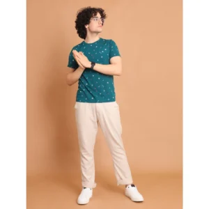 Men's Casual Cotton Printed Round Neck Half Sleeve T-Shirt (Green) - Image 7