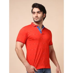 Men's Casual Cotton Printed Polo Neck Half Sleeve T-Shirt (Red) - Image 4