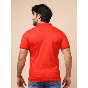 Men's Casual Cotton Printed Polo Neck Half Sleeve T-Shirt (Red) - Image 2
